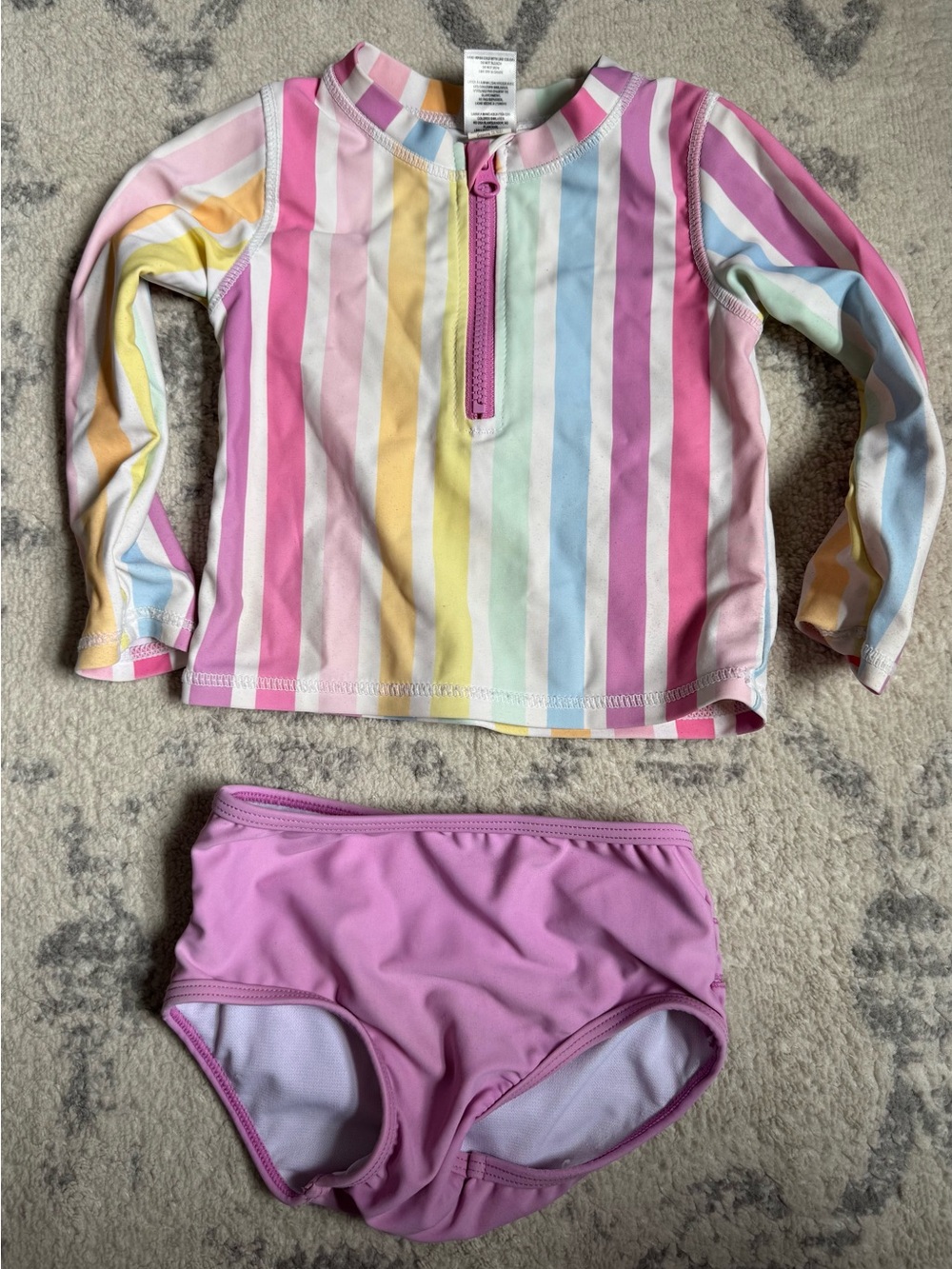 Ruffle Butts Pastel Rainbow Stripe Long Sleeve Rash Guard Set 2T
